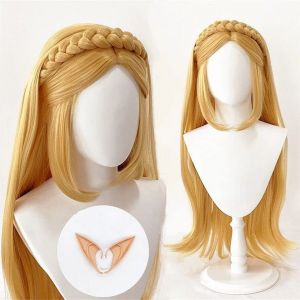 Anime Zelda Cosplay perruques pour femmes la légende de Zelda Halloween fête Cosplay perruques longue droite cheveux tressés Hime coupe partie du milieu (Ceilldeo, neuf)