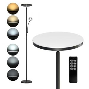 Anten 30W Lampadaire LED avec Liseuse Réglable 5W Lampadaire Sur Pied Salon avec Télécommande Lampe LED Sur Pied avec Luminosité Réglable Lampadaire Chambre Dimmable avec Couleur à Choix 3000K à 6000K (H.C.L, neuf)