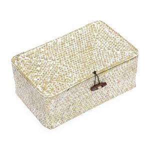 OLegei Panier de rangement en osier panier avec couvercle panier pour étagère boîte de rangement organisateur de table (26 x 16 x 10cm) blanc (SunGiRay, neuf)