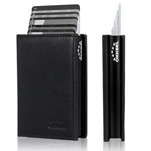 Portefeuilles et Porte-Cartes-Porte Cartes Bancaire Anti Piratage Pop UP S&eacute;curise Aluminium Regide/Porte Carte de Credit/Porte Feuille Cuir/Etui Catre Bleue avec Protection RFID,OKKBEL&reg; (OKKBEL, neuf)