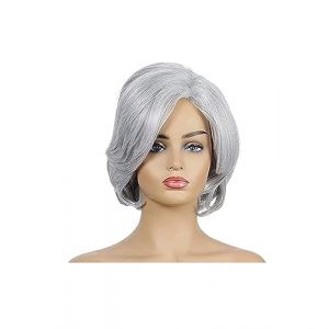 Perruque Court Gris Bob Perruques for Femmes Dentelle D&eacute;li&eacute; Argent Gris Perruques Synth&eacute;tiques Naturel &Agrave; La Recherche Court Gris Cheveux Perruques Perruque Femmes (Haikouqiongshanquyangyuchunpifawangdian, neuf)