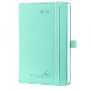 POPRUN Agenda de Poche 2026 A6 Semainier 16 x 10,5 cm - Couverture Souple en PU Cuir, Petit Agenda, D'Jan 2026 à Déc 2026-12 Mois, Signet à 2 rubans, Papier 100 g/m², Vert (Time Works Wonders, neuf)