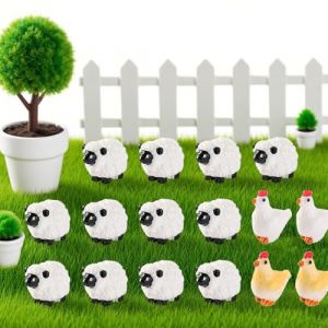 RXKFIGX Lot de 20 mini figurines de mouton, 4 figurines miniatures de poules, mignonnes décoratives, en résine étanche, pour paysage mousse, décoration de jardin féérique, amateurs de mouton (kuyishop, neuf)