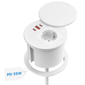 Ohuo Prise Encastrable Bureau USB C PD 35W, Bloc Prise Encastrable avec Ports USB et USB-C, Blanc C&acirc;ble 1,8 m &Oslash;80 mm (Ohuo-JM, neuf)