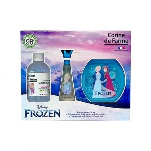 Corine de Farme - Coffret Frozen la Reine des Neiges avec Eau de Toilette 30ml, Bain Moussant 300ml et Bo&icirc;te &agrave; Go&ucirc;ter Cadeau, Fille - Parfum pour Enfant Senteur Fraise - Gel Fruit&eacute; 3-en-1 (Corine de Farme, neuf)