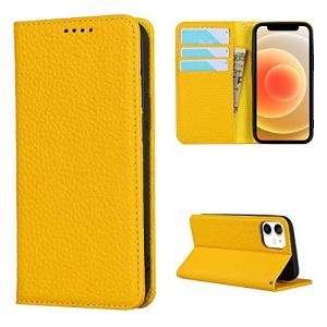 Copmob Coque iPhone 12 Mini,Flip Cuir v&eacute;ritable Portefeuille &Eacute;tui en Cuir,[4 Fentes][Fermeture magn&eacute;tique],Housse &Eacute;tuis &agrave; Rabat &Eacute;tui de Protection pour iPhone 12 Mini - Jaune (Copmob, neuf)