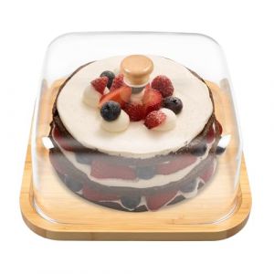 YedZen Présentoir à Gateau avec Couvercle, 30x30x18cm(LxWxH) Cloche a Gâteaux en Bois avec Transparent Dôme et Plateau, Carrée Plateau a Gateau avec Cloche pour Dessert, Pâtisserie, Gâteau (mosened, neuf)