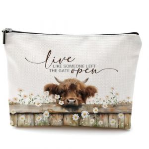 Zosutetoxo L'&eacute;tui cosm&eacute;tique compact, Trousse de maquillage avec motif vache Highland pour femmes, organiseur de maquillage de voyage (hebishiqibinquliutongshangmaoyouxiangongsi, neuf)