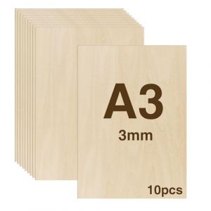 WISYOK 10pcs Contreplaqué 3mm, Planche Bois A3, Feuille de Bois Rectangulaire, Plaque Bois Brut Bouleau, Bois Brut Non Finie, Panneau Feuille Découpe Laser pour Pyrogravure, Maquette - 420*300*3mm (WISYOK STORE, neuf)