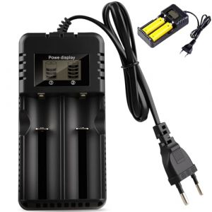 Chargeur Accu de Batterie &agrave; LCD 2 Fentes avec Charge Rapide Intelligente &ndash; Compatible avec Batteries Li-ION 3.7V (26650, 18650, 14500, 16340), Ni-MH et Ni-CD &ndash; Chargeur Universel pour Batteries (FangWenFaHuo, neuf)
