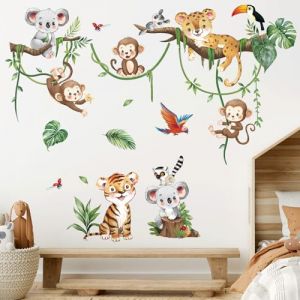 decalmile Stickers Muraux Animaux de la Jungle Arbre Branche Autocollant Mural Safari Animaux Singe Koala D&eacute;coration Murale Chambre Enfants B&eacute;b&eacute; P&eacute;pini&egrave;re (DecalMile Direct, neuf)