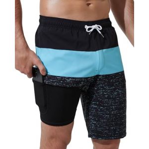 Arcweg Short de bain pour homme avec compression 2 en 1 - S&eacute;chage rapide - Short de plage court avec poche zipp&eacute;e, Noir et bleu., S (jump outdoor clothing, neuf)