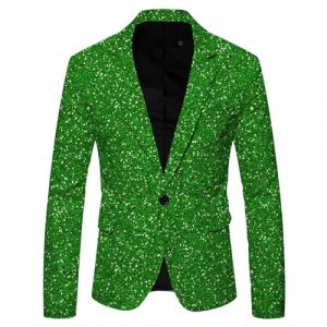 Duohropke Veste &agrave; paillettes pour homme - Veste de costume sportive - Paillettes - Coupe ajust&eacute;e - Costume de performance - Blazer &agrave; paillettes, vert, XXL (PANGCON, neuf)