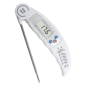 Thermometre Cuisine, Thermom&egrave;tre &agrave; viande, Thermometre Cuisson Lecture Instantan&eacute;e, R&eacute;tro&eacute;clairage LCD & Calibration, Sonde Pliable, pour Cuisson, Viande, BBQ, Blanc (JIANGWENANLTD, neuf)