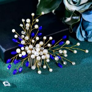 Hp851 Peigne à cheveux avec perles et strass Bleu (Liukai.W, neuf)