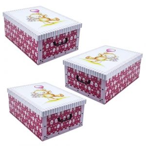 Spetebo Lot de 3 bo&icirc;tes de rangement avec couvercle 51 x 37 cm - Ours en peluche rose - Bo&icirc;te de rangement en carton avec poign&eacute;es 45 litres - Bo&icirc;te de rangement polyvalente pour jouets, cadeau (Special-trends, neuf)
