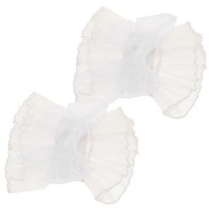Hohopeti Manchettes Courtes en Dentelle Blanche en Tulle Grand N&oelig;ud Mitaines en R&eacute;sille F&eacute;minines &agrave; Volants Bracelet &Eacute;lastique Confortable pour Mariage F&ecirc;te ou Halloween (Orcchid, neuf)
