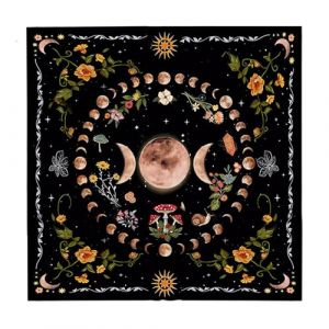 THXFUNAREA Tapis de Tarot aux Phases de la Lune, Nappe d'Autel pour la Voyance et la Cartomancie, Accessoire Essentiel pour les S&eacute;ances de Divination avec les Cartes Oracle et le Pendule (BYSMDXZDZH, neuf)