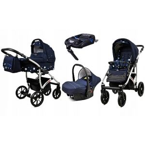 BabyLux® Enfant Poussette Combinée Set 4 en 1 - Largo - incl. Nacelle, Canne, Siège de voiture, ISOFIX Base - Siège Auto - Landau Bébé - avec Sac à langer, Habillage pluie etc. (BabyLux-shop, neuf)