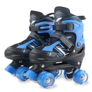 LOKJIJI Patins à roulettes pour Enfants garçons et Filles, 4 Tailles réglables pour Enfants et Adolescents avec Roues Lumineuses, Noir Bleu Patins à roulettes Quad pour Le Sport (Medium_32-36 EU) (lejj, neuf)
