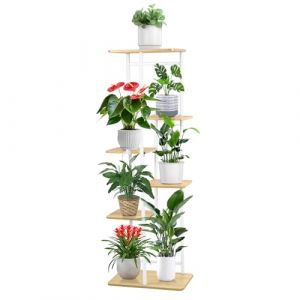 Jradse 6 Niveaux Support pour Plantes, Multiple Étagère Metal Présentoire de Jardin Étagère D'angle en Bois Interieur Support Pot de Fleur Décoratif Présentoir pour Salon Balcon (EA-MARKOS, neuf)