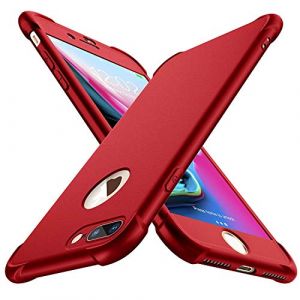 ORETECH Coque Compatible avec iPhone 7 Plus et iPhone 8 Plus,avec 2 x Protecteur D'&eacute;cran en Verre Tremp&eacute; Housse Hybride Antichoc Ultra Mince Mat Anti Rayures PC TPU pour iPhone 7 Plus 8 Plus Rouge (ORETech EU, neuf)