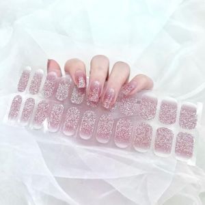 Ceboic 22PCS Gel Vernis &Agrave; Ongles Autocollants, Rose Paillet&eacute; Film pour Ongles Autoadh&eacute;sif, Fran&ccedil;ais Bandes de Vernis &agrave; Ongles Couverture Compl&egrave;te Gel Nail Stickers pour Femmes Filles DIY Manucure (Biaodian, neuf)