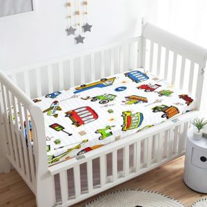 Odot Drap Housse pour Lit de Bébé, Dessin animé voiture Impression Draps Housses Enfants Respirant Douce Extensible Protège Matelas pour Lit Bébé, Berceau, Lit Parapluie (65x95 cm,Treillis) (Odot, neuf)