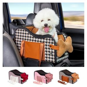 Amoilly Siège de Voiture pour Chien, Console Centrale pour Chiot, siège rehausseur pour Chat, Sac de Transport Portable Anti-saleté pour extérieur, avec Sangles et Tapis (Coffee) (Moi8, neuf)