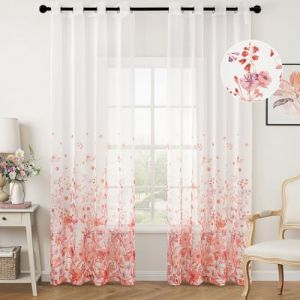 Woaboy Rideaux Voilage &agrave; Oeillet 140x225cm Lot de 2 Rose Voilage Floral Transparent Int&eacute;rieurs pour Chambre Salon Maison (fengjin home, neuf)