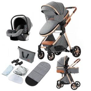 Reenborn Poussette 3 en 1, Poussette Bebe avec Réversible Deux Façons de Pousser, Pousette avec Cadre Aluminium Haute Paysage, Pousette 3 en 1 avec Conception Pliable en Un Clic (V9 Grey) (huangzhongguig, neuf)