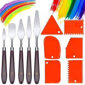 11 Pièces Ensemble de couteaux à peinture,5 Couteaux à Palette+6 Plastique Couteaux grattoirs,Couteaux à Peindre Acier Inoxydable,Palette Couteau,Peinture à l'huile Accessoires de Mélange de Couleur (Nadia.Nie, neuf)