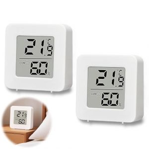 2 pi&egrave;ces Mini Thermom&egrave;tre LCD, Hygrom&egrave;tre Num&eacute;rique, Thermom&egrave;tre Sans Fil, Mesure de l'Humidit&eacute; pour Chambre de B&eacute;b&eacute;, Salon, Bureau, Serre (Blanc) (ZhangYinWen, neuf)