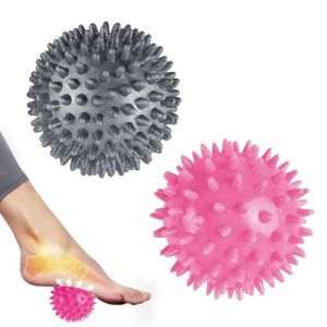 Balle de Massage Set, 2 Pi&egrave;ces Boule H&eacute;risson, Boule Myofasicale, Pour Massage du Dos, Des Jambes, Des Pieds et Des Mains Muscle Relax, Gris+Rose (UNIHOCING, neuf)