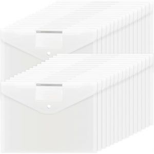 WOPPLXY Lot de 40 Pochette Plastique A4, Pochette Transparente avec Pression et &Eacute;tiquettes, Pochettes Document A4 pour Ecole, Maison, Bureau (WOPPLXY, neuf)