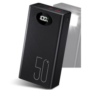 Batterie Externe Power Bank 50000 mAh Portable : Batterie Externe de Charge Rapide 22,5 W avec 5 Sorties et 2 entr&eacute;es et Lampe de Poche-Noir 3PMP3 128GB with Display (qiyangchuangxinjishu, neuf)