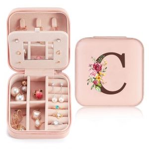 Sinekong Bo&icirc;te &agrave; Bijoux avec Lettre Initiale C Petit Boite a Bijoux Femme avec Miroir Boite &agrave; Bijoux de Voyage Coffret &agrave; Bijoux en Cuir PU pour Femme et Fille Cadeau pour Mariage Anniversaire No&euml;l (palasasa, neuf)