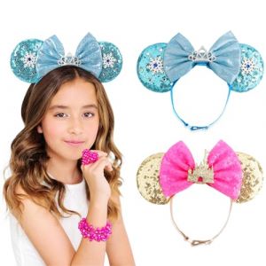 DRESHOW Minnie Oreilles Bandeaux Souris Oreilles Paillettes Arc Bandeaux Ajustable élastique Bandeau Paillettes Fête Décoration Costume Cosplay pour Femmes (Dreshow, neuf)