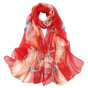 Dancila Foulard En Soie Pour Femmes - Floral Imprim&eacute; Mousseline De Soie &Eacute;charpe Wrap 155 * 50cm - Ch&acirc;les Tube (Mixte Rouge/Jaune) (Rembcom, neuf)