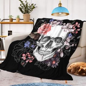 Couverture t&ecirc;te de mort c&acirc;line, chaude et duveteuse, couvertures Halloween pour enfants en flanelle, couverture de canap&eacute; en microfibre, d&eacute;coration de chambre (T&ecirc;te de mort 1, 130x150cm) (HYLin, neuf)