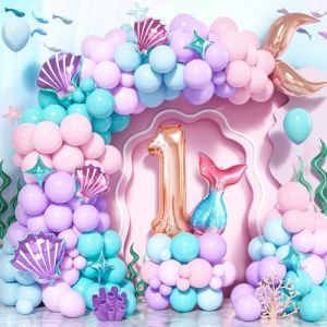 Ballon Sir&egrave;ne Queue Guirlande Anniversaire 1 an, 125 Pi&egrave;ces Violet Rose Teal Bleu Ballons Latex Arche avec Num&eacute;ro 1 pour D&eacute;corations Filles Enfants Sir&egrave;ne Sous La Mer Th&egrave;me Anniversaire Baby Shower (Daisyhome, neuf)