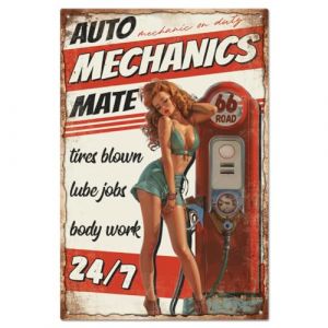 GLOBLELAND Plaque en Métal Pin Up Women pour Station-Service Plaque en Métal Vintage Mécanique Automobile Décoration Murale Peinture en Étain 8x12 Pouce pour la Maison le Bar le Café le Club (GLOBLELAND FR, neuf)