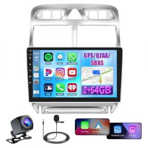 Hikity 2G+64G Android 15 Autoradio pour Peugeot 307 2007-2013 avec écran Tactile de 9 Pouces, Radio 2 DIN avec Carplay sans Fil Android Auto RDS/FM Radio BT GPS WiFi + Caméra de Recul + MIC (carsecure, neuf)