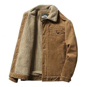 Veste en Velours C&ocirc;tel&eacute; pour Hommes Velours C&ocirc;tel&eacute; Veste Cargo en Polaire d'hiver Vestes Boutonn&eacute;e D&eacute;contract&eacute;e Automne Hiver Epaisse Chaude Manteaux de Coton Veste Militaire avec Revers Caf&eacute; L (ZhangYi EU, neuf)