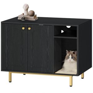 Hzuaneri Maison de Toilette Chat, Meuble Litiere Chat, Meubles Cachés, Maison pour Chats avec Porte et Cloison Séparée, Table d'appoint en Bois Domestique, 80 x 50 x 61 cm, Noir et Or CB01504G (Hzuaneri FR, neuf)