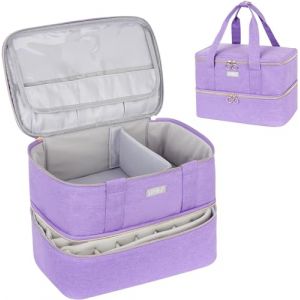 Boite Rangement Vernis a Ongle,Double Couche Malette Rangement Onglerie,Valise Onglerie Professionnel,Sac Organisateur avec 2 Poches Amovibles,Contenir 40 Bouteilles(15ml) Et Une Lampe à Ongles,Violet (Spring Store-EU, neuf)