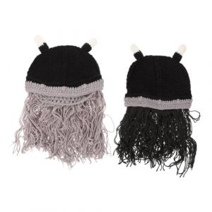 DEARMAMY 2 Pièces Chapeau Viking En Maille Avec Décoration De Barbe Viking Fausse Barbe Chapeau Corne Accessoire De Rassemblement Casquette De Costume (Liiane, neuf)