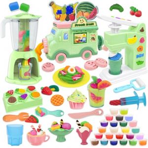 VBACALA Set de Pâte à Modeler, Cuisine de pour Enfants, Sorbetière +Spaghetti Maker+Smoothie Blender, 62 Accessoires avec 24 Pots de Pâte à Modeler, Garçons et Filles de Plus de 3 Ans (VBACALA TOYS, neuf)