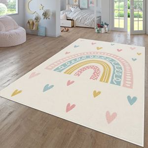 TT Home Tapis Chambre Enfant Bebe Fille Garcon Moderne Arc-en-Ciel Nuage Motif Animal Multicolore, Couleur:Cr&egrave;me4, Dimension:160 cm Rond (marche-de-tapis, neuf)