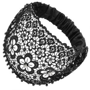 Bandeau de perles en dentelle | Dentelle Fleurs Perle Creux Bandeau &eacute;lastique Accessoires de cheveux pour femmes et filles, Bandeau large en dentelle, &Eacute;charpe &eacute;l&eacute;gante pour le yoga, la gym (sunnek, neuf)
